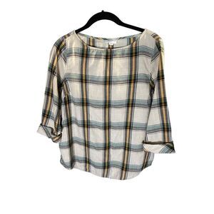 J. Jill women’s disappear, plaid flannel pullover, wide neck, soft blouse/top S/